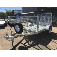 8X5 Hot Dipped Galvanised ATV Trailer Rear Ramp Tipping 900mm Cage Jockey Wheel Spare Wheel Mudflaps and 6 mths rego